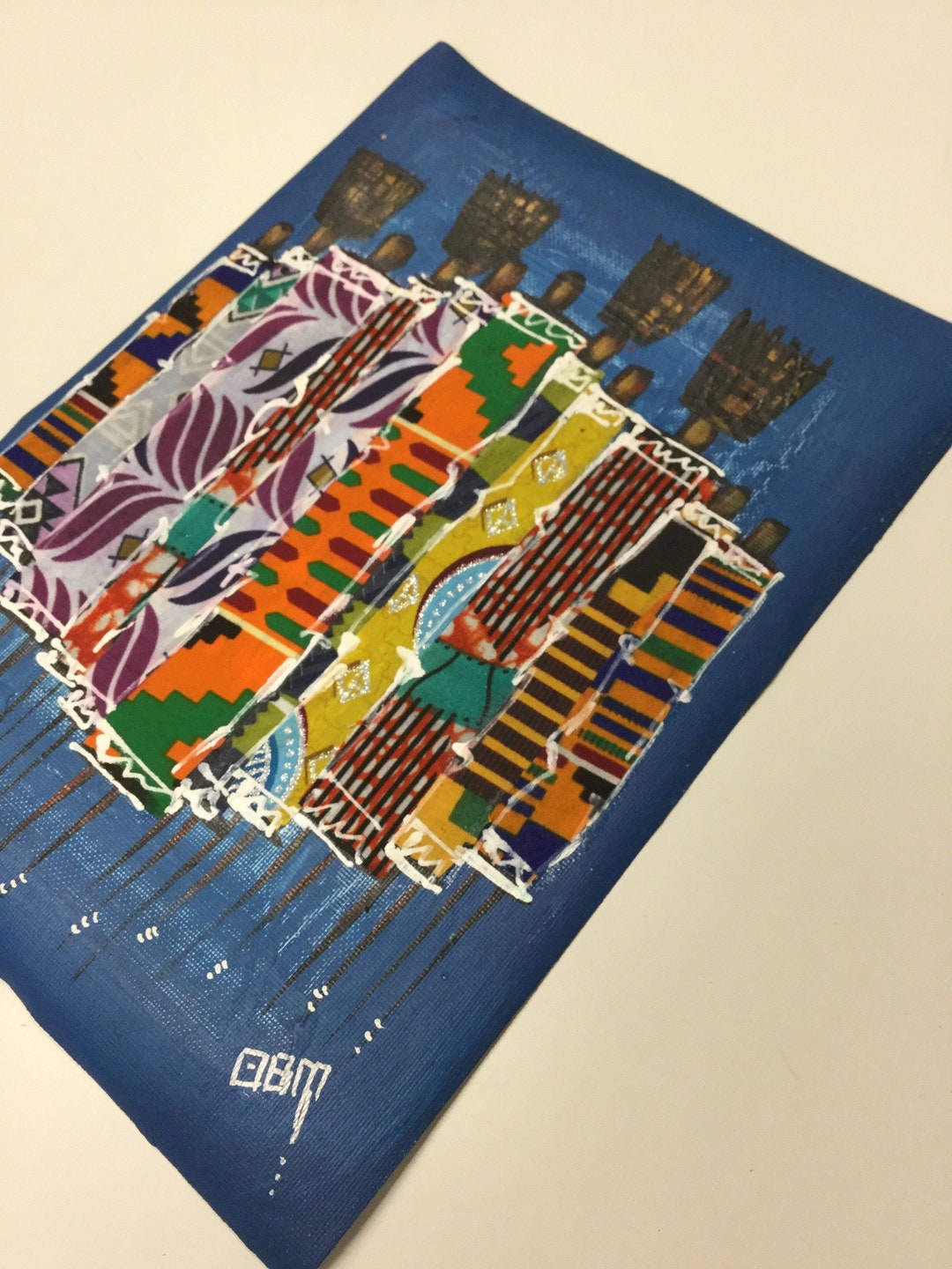 African Women Men Tribal Art Mixed Media African Art Fabric Art Ankara