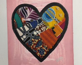 Heart Art Love Art Mixed Media African Art Fabric Art Ankara Fabrics