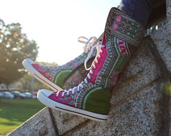 Sneaker boots, Funky Boots, Size 8, Size 11, Dashiki, Angelina, Ankara African Shoes, African Boots, OOAK, Sandoodles Bootz,