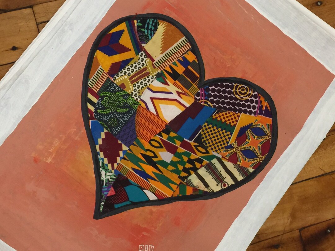 Africa Heart Art Mixed Media African Art Fabric Art Ankara Etsy
