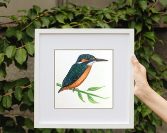 Kingfisher Watercolour Painting/ Bird Art / Common Kingfisher Bird Art / Cute Little Kingfisher / Teal Bird / Blue and Orange Bird