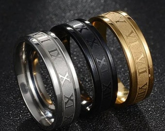 Ring with Roman Numerals for mens from Stainless Steel in 6mm Width the perfect jewelry Gift to your men