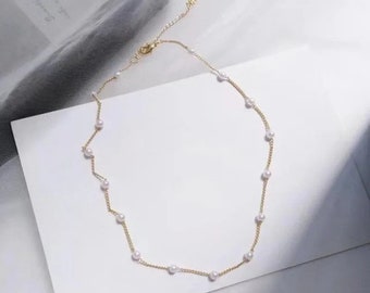 Women's Neck Chain Kpop Pearl Choker Necklace Gold Color Goth Chocker Jewelry