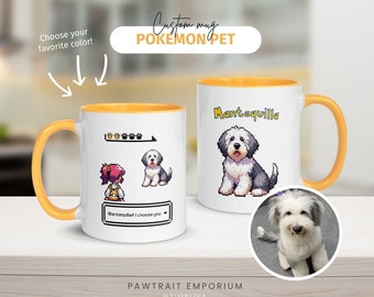 Personalised Pet Mug, Dog Coffee Mug, Pet Memorial, Gift Idea for Dog Lovers, video game pixel art, Pokemon pet