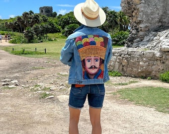Hand-Painted Denim Jacket: Exclusive Artwork by Nicaraguan Artist Francisco Villavicencio