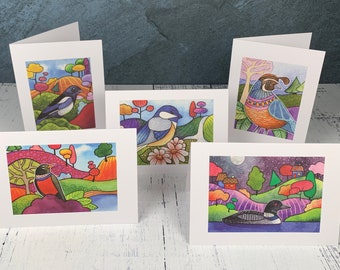 Bird Illustration Blank Greeting Cards - Set of 5