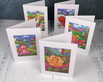 Floral Illustration Blank Greeting Cards - Set of 5