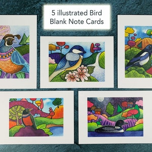 Bird Illustration Blank Greeting Cards Set of 5 image 2