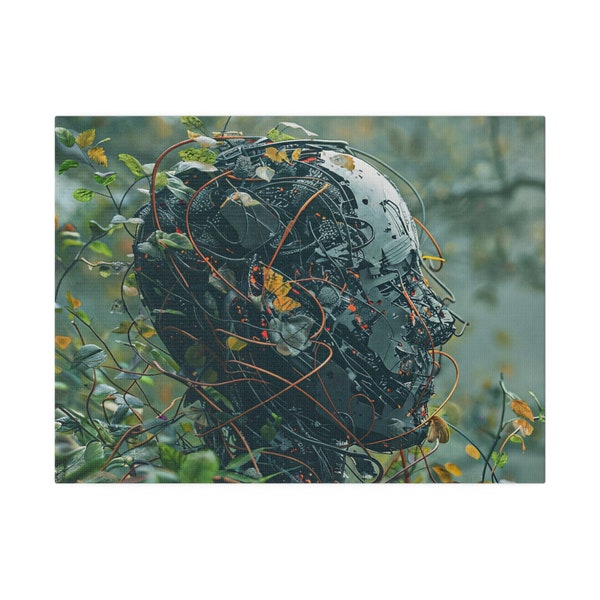 Autumnal Cyborg Forest Canvas Art, Modern Wall Decor for Tech Lovers, Industrial Nature Artwork, Unique Housewarming Gift