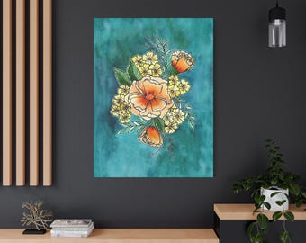 Orange Poppy Bouquet Matte Canvas
