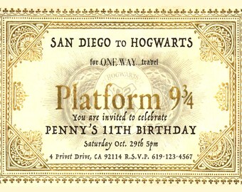 Harry Potter Platform 9 3/4 Ticket Inspired Personalized Birthday Party DIY Printable Invitation