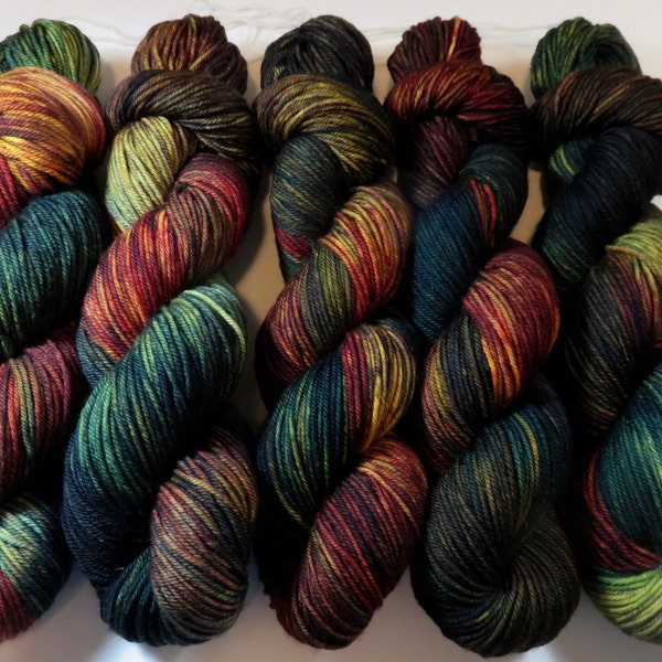 Hand Dyed Superwash Merino DK Yarn -- Autumn Embers (Ex-Lg 120gram/282yds skein)