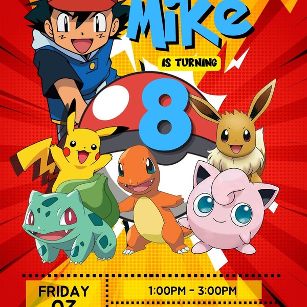 Pokemon Invitation | Editable Invitation | Kids Birthday Invite | Digital Download | Pokemon Party | Pikachu Card Birthday Boy Invitation