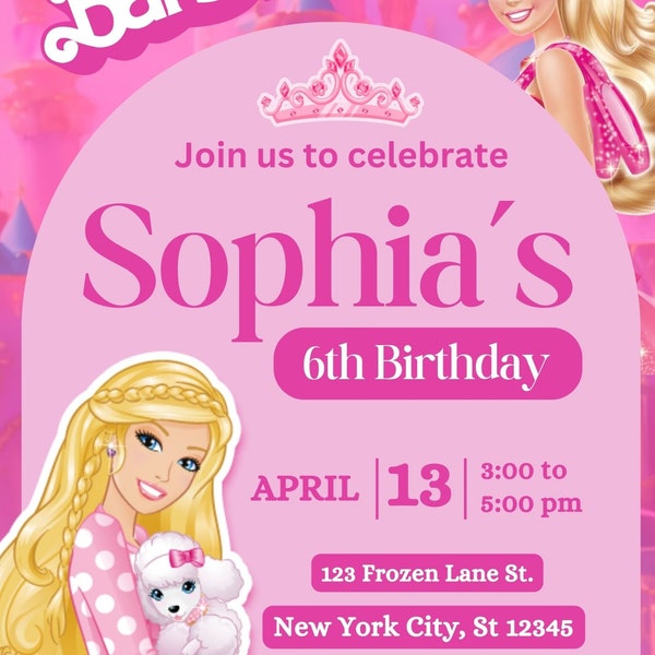 Barbie Birthday Invitation, Doll Birthday Editable Template, Come on Barbie Let's Go Party, Instant Download, Barbie Invitation