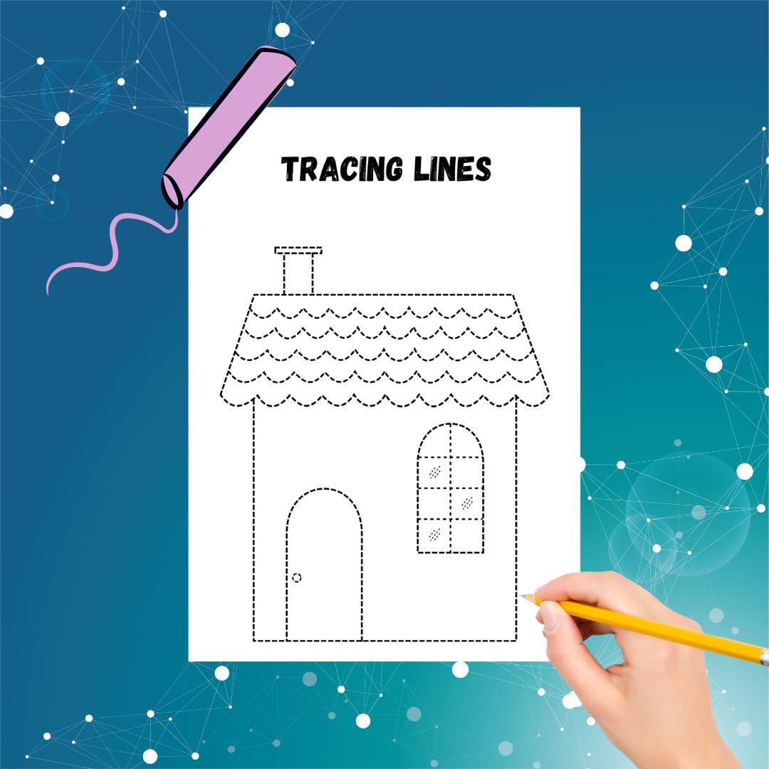 House Tracing Lines for Preschoolers, Fine Motor Skills Printable