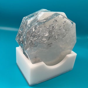 Elegant White and Silver Flakes Resin Coasters-set of 4