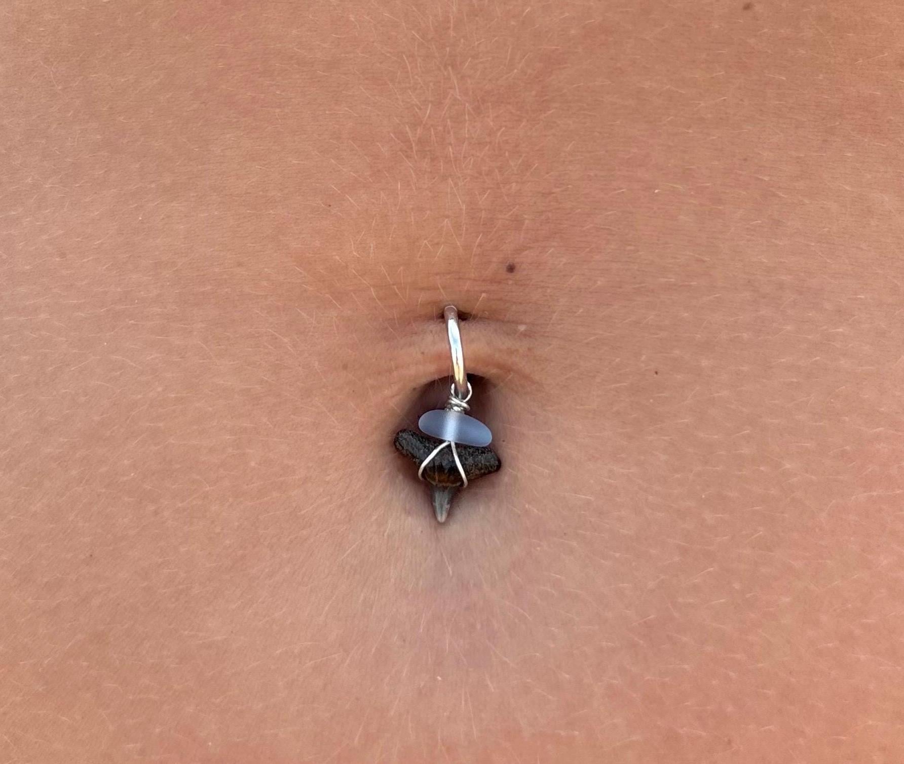 Shark Tooth & Sea Glass Hoop Belly Ring