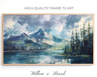 Frame TV Art: Rocky Mountain Lake Digital Oil Painting for Samsung FrameTV (Digital Download)