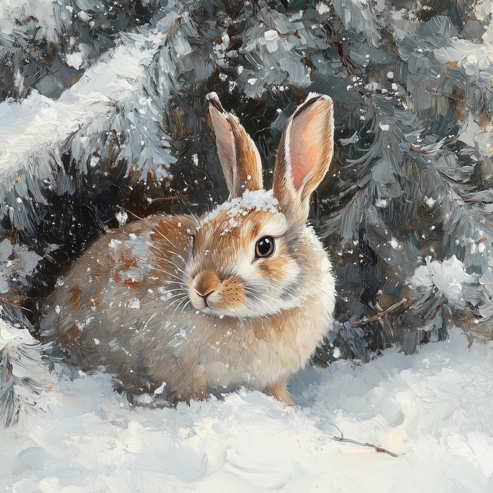 Frame TV Art: Winter Rabbit Still Life Christmas Forest Oil Painting ...