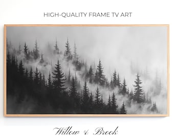 Samsung Frame TV Art: Misty Forest Black and White Moody Landscape Artwork (Digital Download)