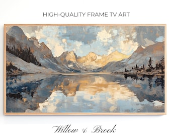 Mountain Landscape Samsung Frame TV Art, Textured Modern Neutral Alpine Oil Painting for Samsung Frame TV, Downloadable Canadian TV Art