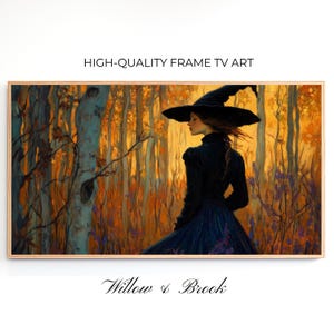 Autumn Forest Witch Halloween Art for the Samsung Frame TV, Fall Textured Oil Painting for Samsung Frame Tv, Downloadable Halloween TV Art