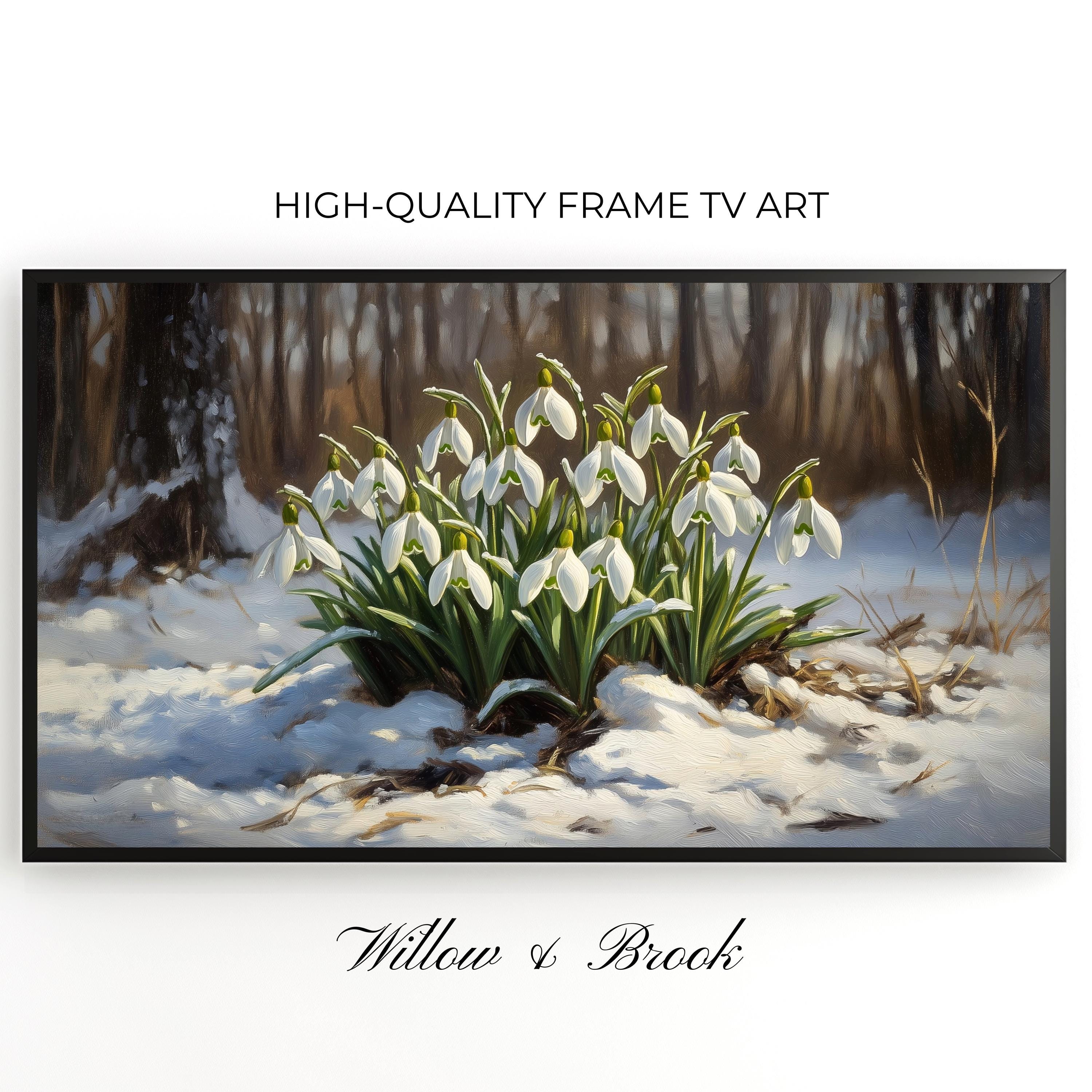 Samsung Frame TV アート：春の雪の結晶の風景油絵（デジタル
