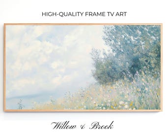 Frame TV Art: Wildflower Hillside Vintage Floral Textured Oil Painting (Digital Download)