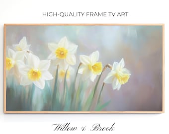 Samsung Frame TV Art: Spring Daffodil Floral Oil Painting for Digital Download