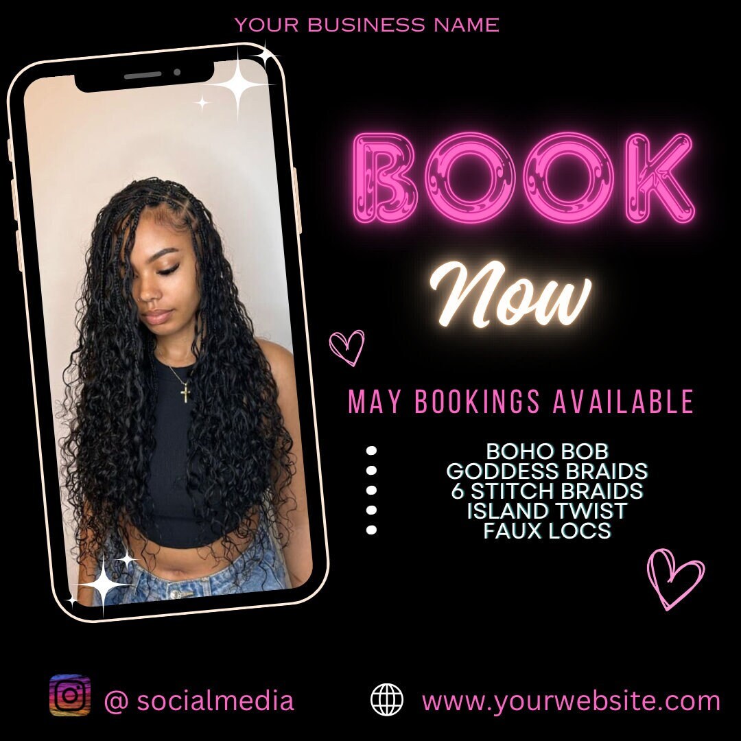 Braider Flyer, Book Now Template, Braiding Template, Booking Template