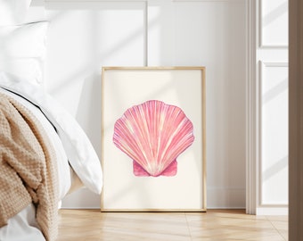 Pink Seashell Wall Art Trendy Coastal Dorm Wall Decor Pink Minimalist Apartment Print Preppy Aesthetic Print Chic Seashell Nursery Wall Art