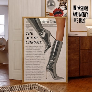 La era del cromo, impresiones de periódicos de moda, impresiones de moda de lujo para arte de pared de dormitorio, decoración estética de apartamentos, póster para cama, descarga digital