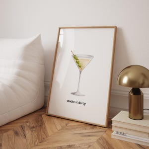 Martini Make It Dirty Wydrukuj Trendy Przepisy Na Koktajle Estetyczny Minimalistyczny Alkohol Wydrukuj Apartament Bar Wózek Wystrój Zabawny Cytat Do Wózka Barowego