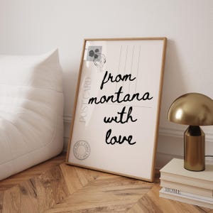 Du Montana avec amour Décoration de carte postale tendance Typographie noire Art minimaliste Preppy Impressions pour dortoir Décoration de chambre romantique Idées cadeaux pour couple mignon