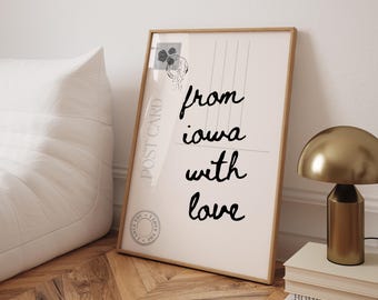 from iowa with love from iowa wall art vintage postcard print custom postcard wall art retro travel poster destination wall art home decor