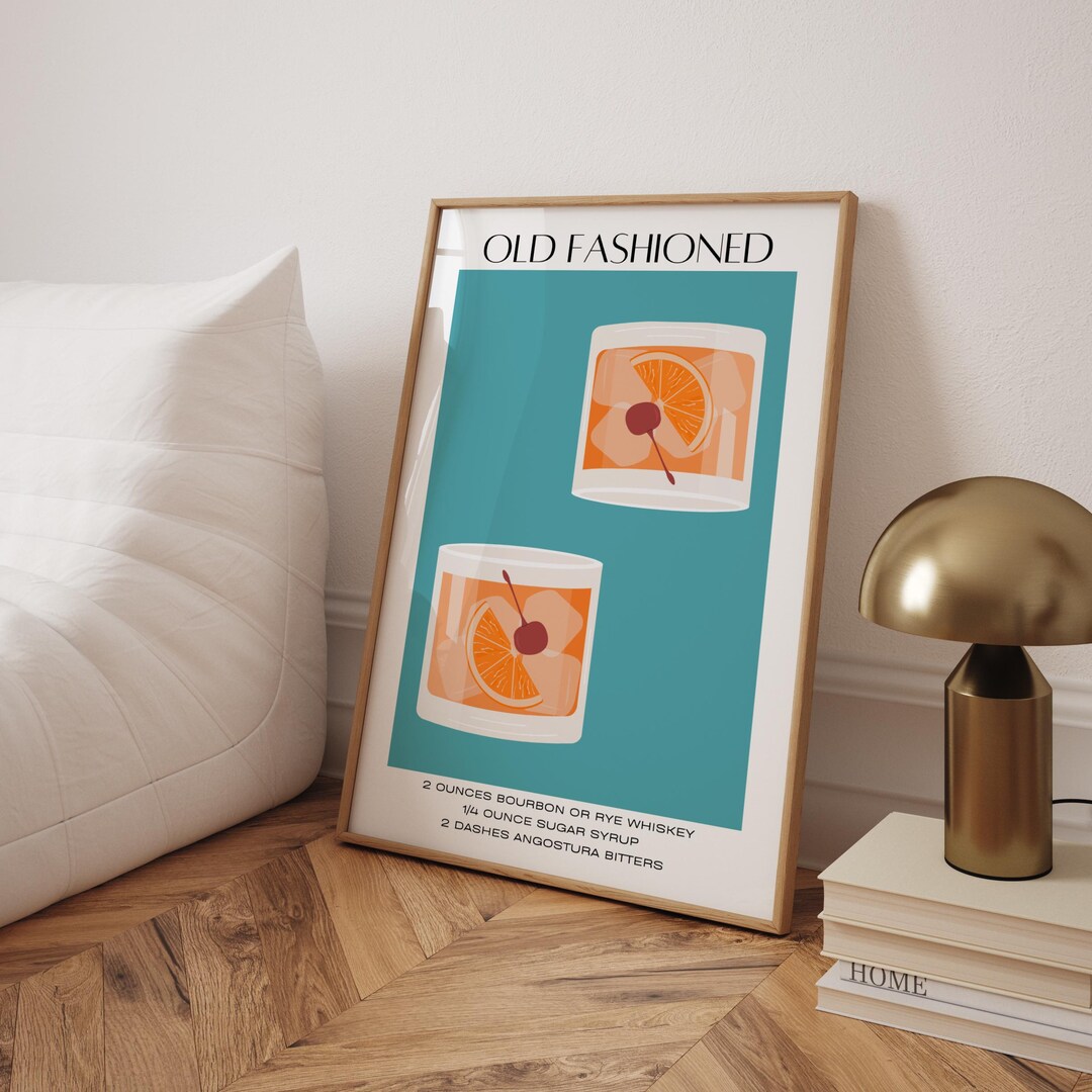 Old Fashioned Wall Art Blue Bar Cart Prints Retro Aesthetic Wall Art Digital Decor Alcohol Drink Prints Martini Recipe Cards Trendy Cute Art - Etsy Japan