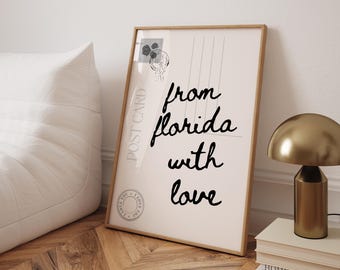 from Florida with love from Florida wall art vintage postcard print custom postcard wall art retro travel poster vision destination wall art