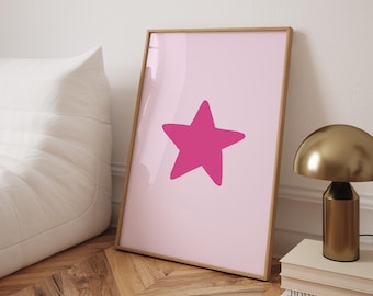 pink star wall art | hand drawn star print | preppy girls room decor | modern nursery poster | trendy pink aesthetic wall art | girly prints