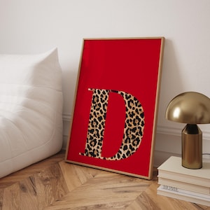 letter D wall art college apartment decor aesthetic cheetah print decor personalized wall art, leopard and red wall art custom dorm wall art