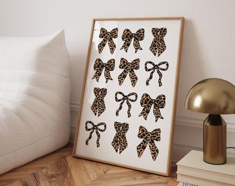 leopard print wall art bow wall art girly cheetah print wall decor nursery kids animal art cute baby shower gift kids room decor bow prints