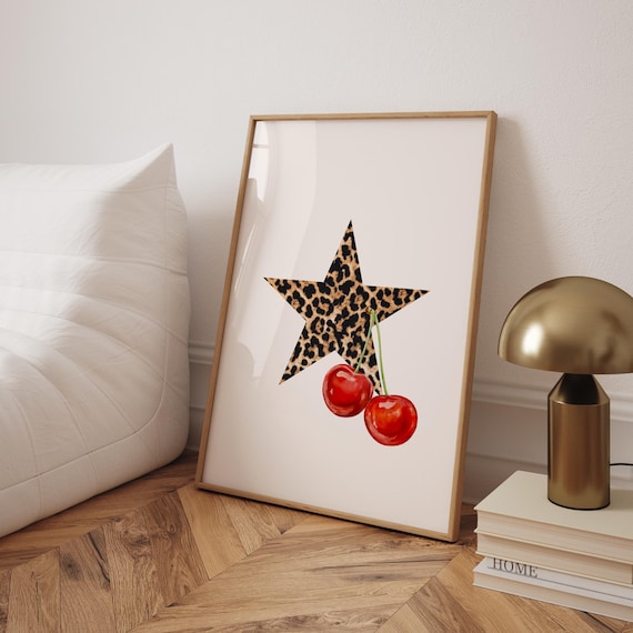 Trendy Leopard Decor Ma Cherie Prints Minimalist Dorm Decor Aesthetic Star Poster Retro Leopard Chic Apartment Wall Art Cherry Wall Decor