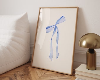 blue bow print vintage coquette nursery baby room decor light blue wall art cute baby prints for nursery bow poster blue bow pictures ballet