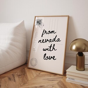 From Nevada With Love Trendy Post Card Decor Black Typography Art Minimalist Preppy Dorm Prints Romantic Room Decor Map Prints Las Vegas Art