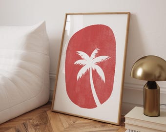 Palmboom muur print esthetische kust muur decor minimalistische digitale kunst moderne palmboom kunst vintage rode kust decor trendy boho kunst aan de muur