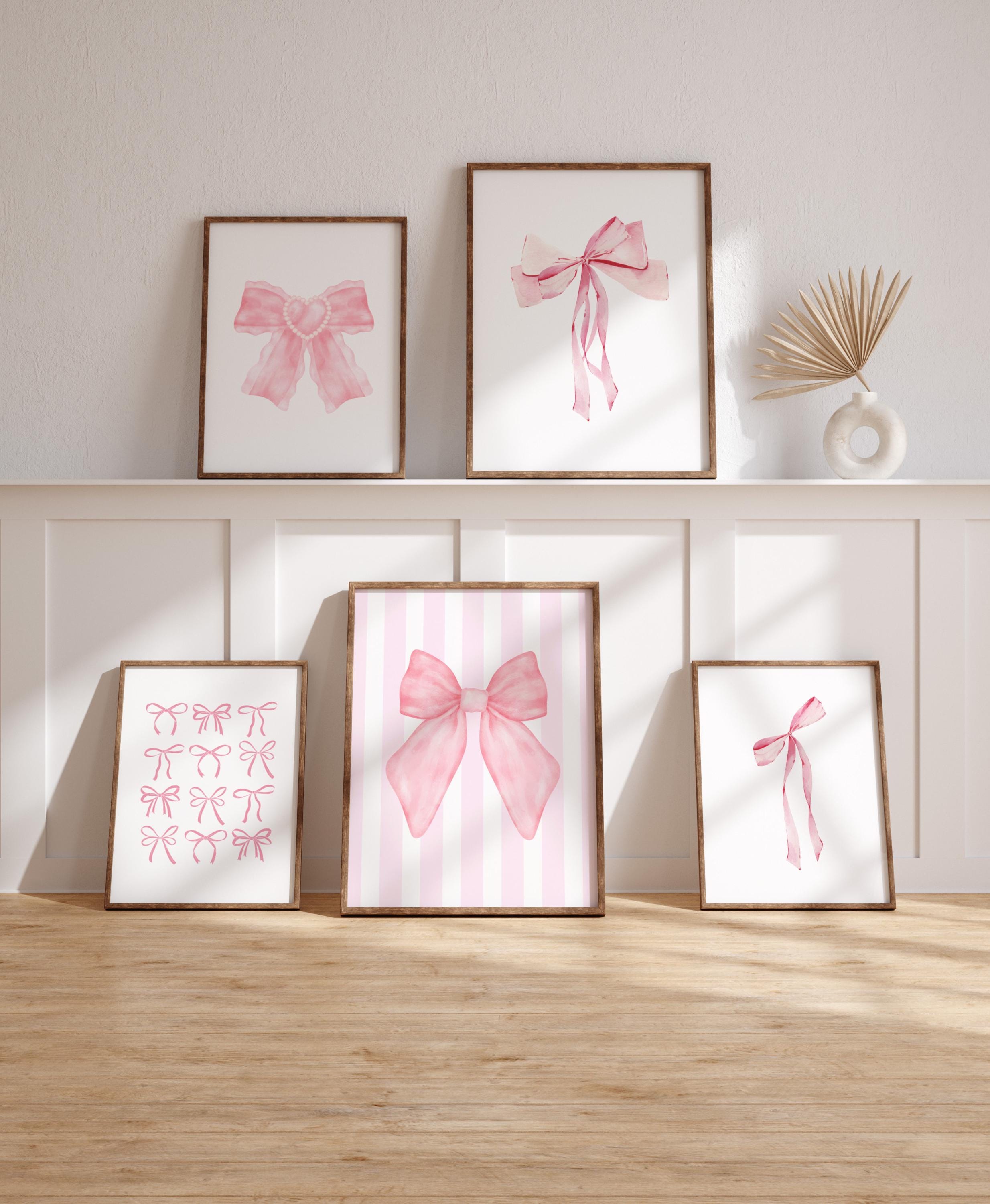 Set of 12 Pink Bow Print for Nursery Trendy Bow Wall Art Cute Baby Girl ...