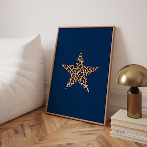 Trendy Navy Blue Print Aesthetic Star Dorm Print Navy Dorm Decor Trendy Leopard Decor Trendy Star Print Trendy Wall Print Girly Dopamine Art