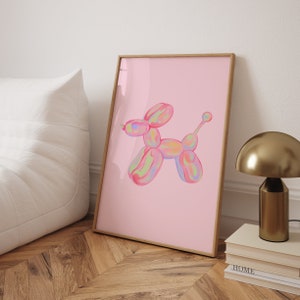 Pink Balloon Dog Preppy Printable Wall Art Minimalist Pink College Dorm Wall Decor Retro Disco Art Trendy Wall Art Aesthetic Apartment Decor