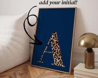 AANGEPASTE eerste print marineblauwe muur kunst luipaard kunst aan de muur marine en cheetah print muur kunst aangepaste slaapzaal decor esthetische appartement decor