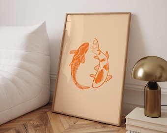 orange koi fish wall art modern office decor orange koi fish print japanese wall art trendy wall art living room wall decor koi fish poster