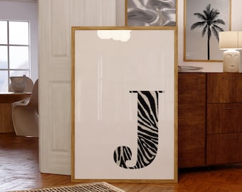 letter j wall art Zebra print black and white wall art stockholm style room decor fashion poster personalized wall art girly apartment decor